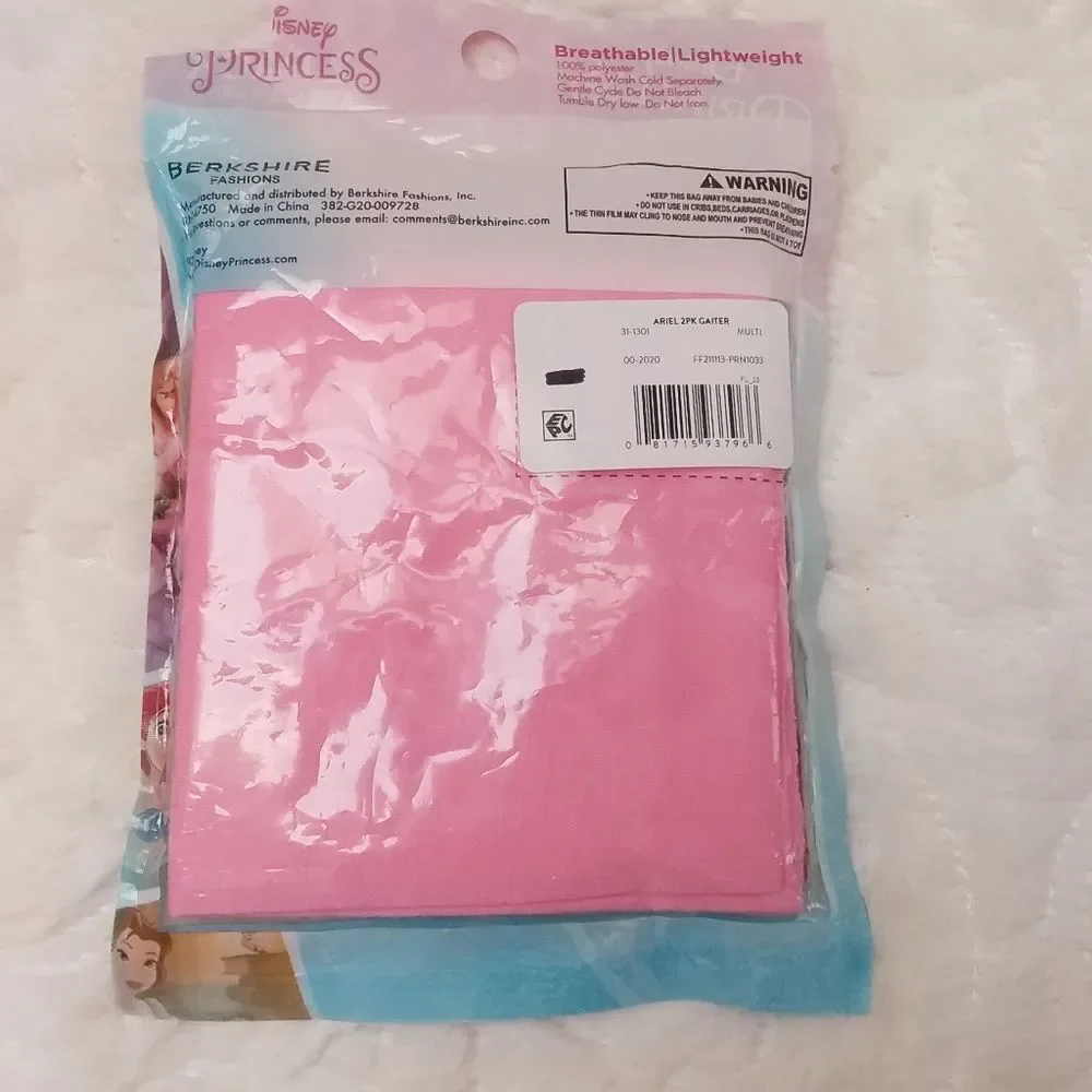 Disney Princess Ariel Little Mermaid Neck Gaiter Masks 2 Pack Ages 4 andUp New